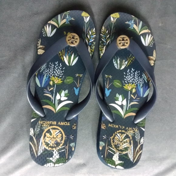Tory Burch Shoes - Tory Burch Navy Floral Flip Flops